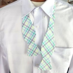 White, Green and Gray plaid Bow Tie